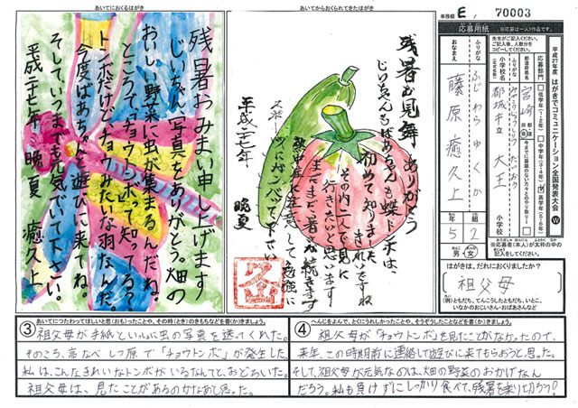 Ｅブロック優秀賞　宮崎県　都城市立大王小学校　５年　藤原　癒久上