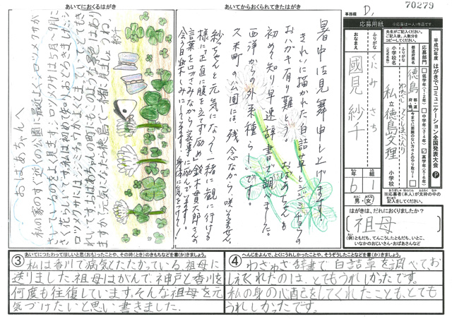 Ｄブロック優秀賞　徳島県　徳島文理小学校　６年　國見　紗千