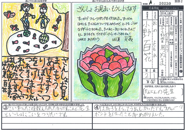 審査員特別賞　北海道　富良野市立鳥沼小学校　２年　小野　百花