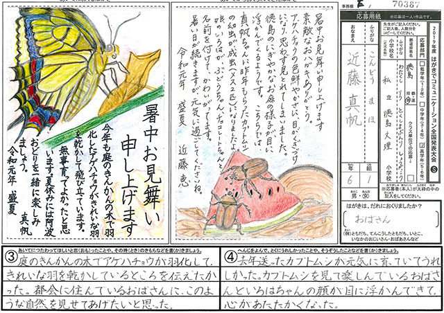 Ｅブロック最優秀賞　徳島県　徳島文理小学校　６年　近藤　真帆